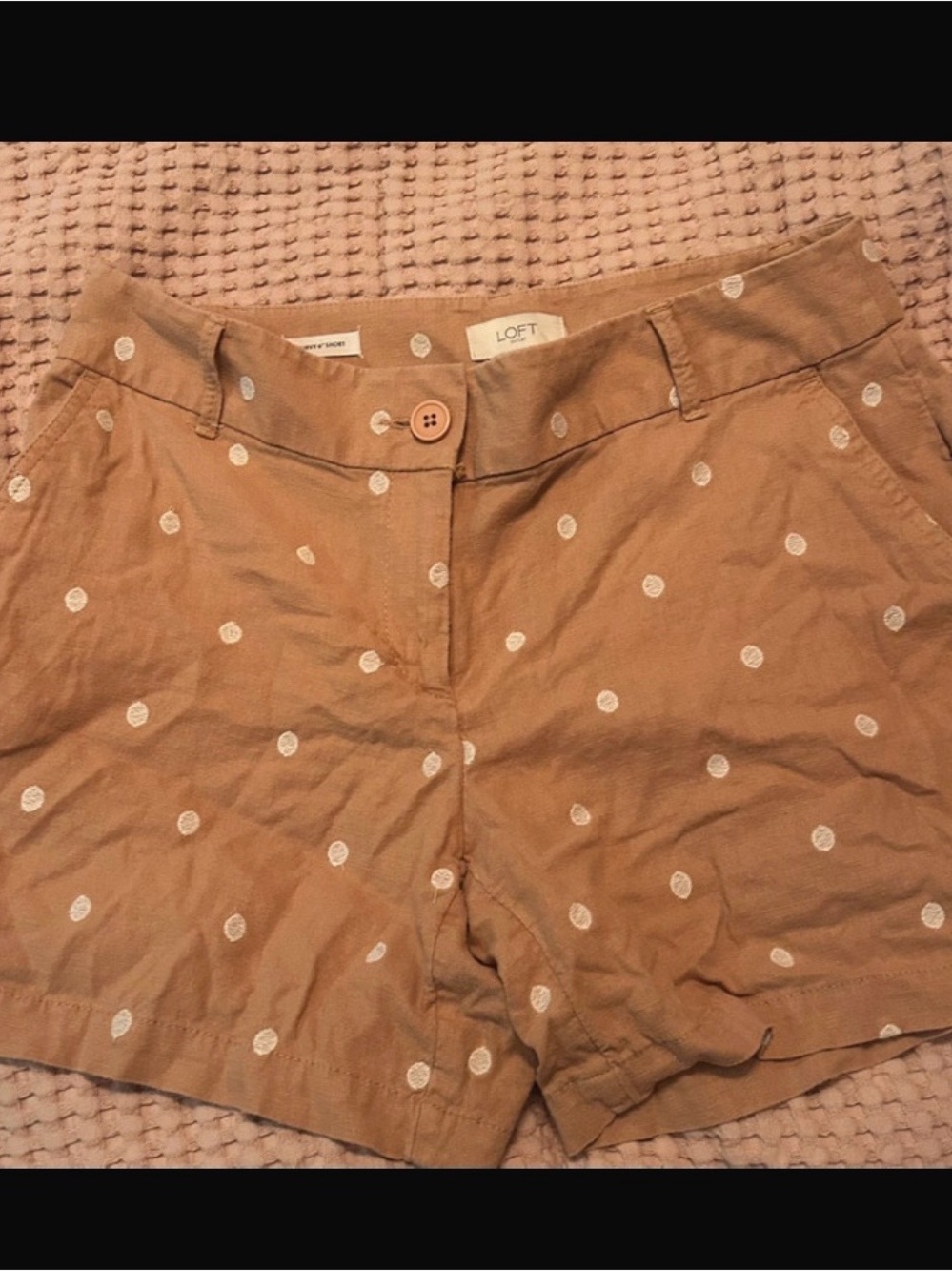LOFT Tan Polka Dot Bermuda Shorts